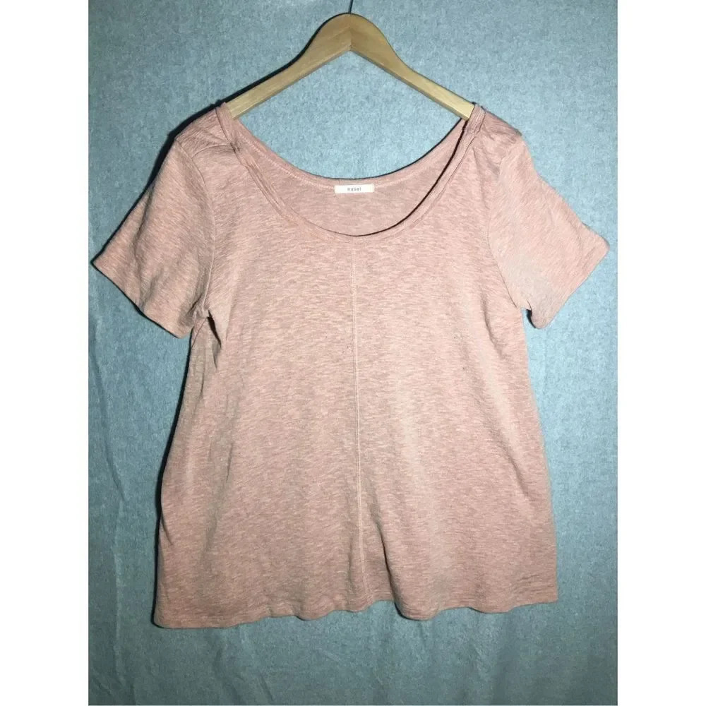 Womens Easel Blouse A Line Hem Short Sleeve Pink Scoop Neck Casual Cute Feminine